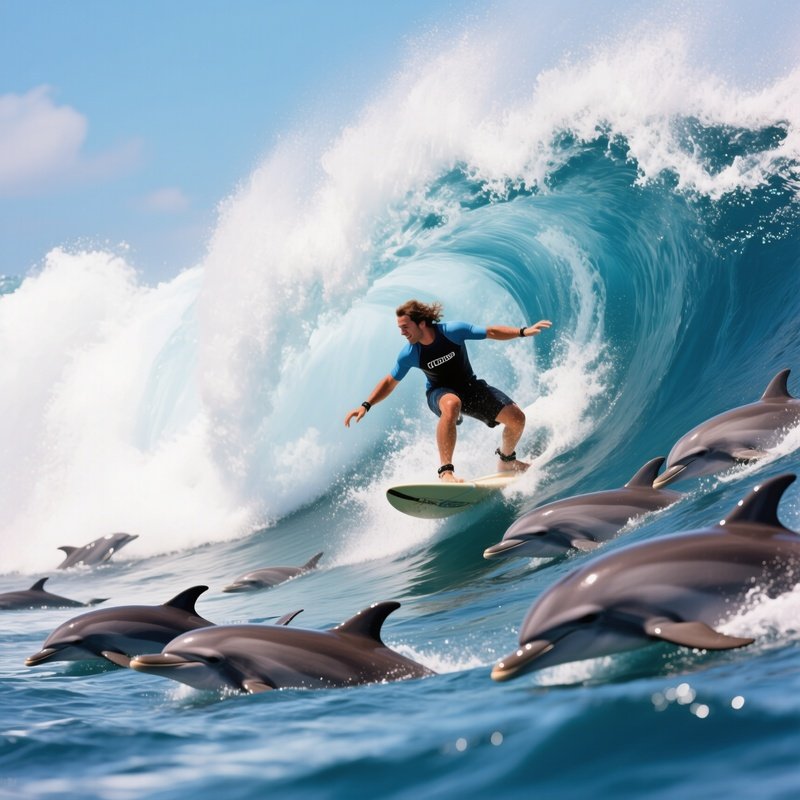 Surfer Echo Tide Racing Dolphins Giant Waves 1