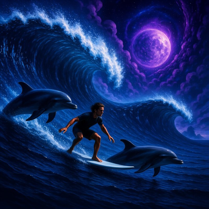 Surfer Echo Tide Racing Dolphins Giant Waves 2
