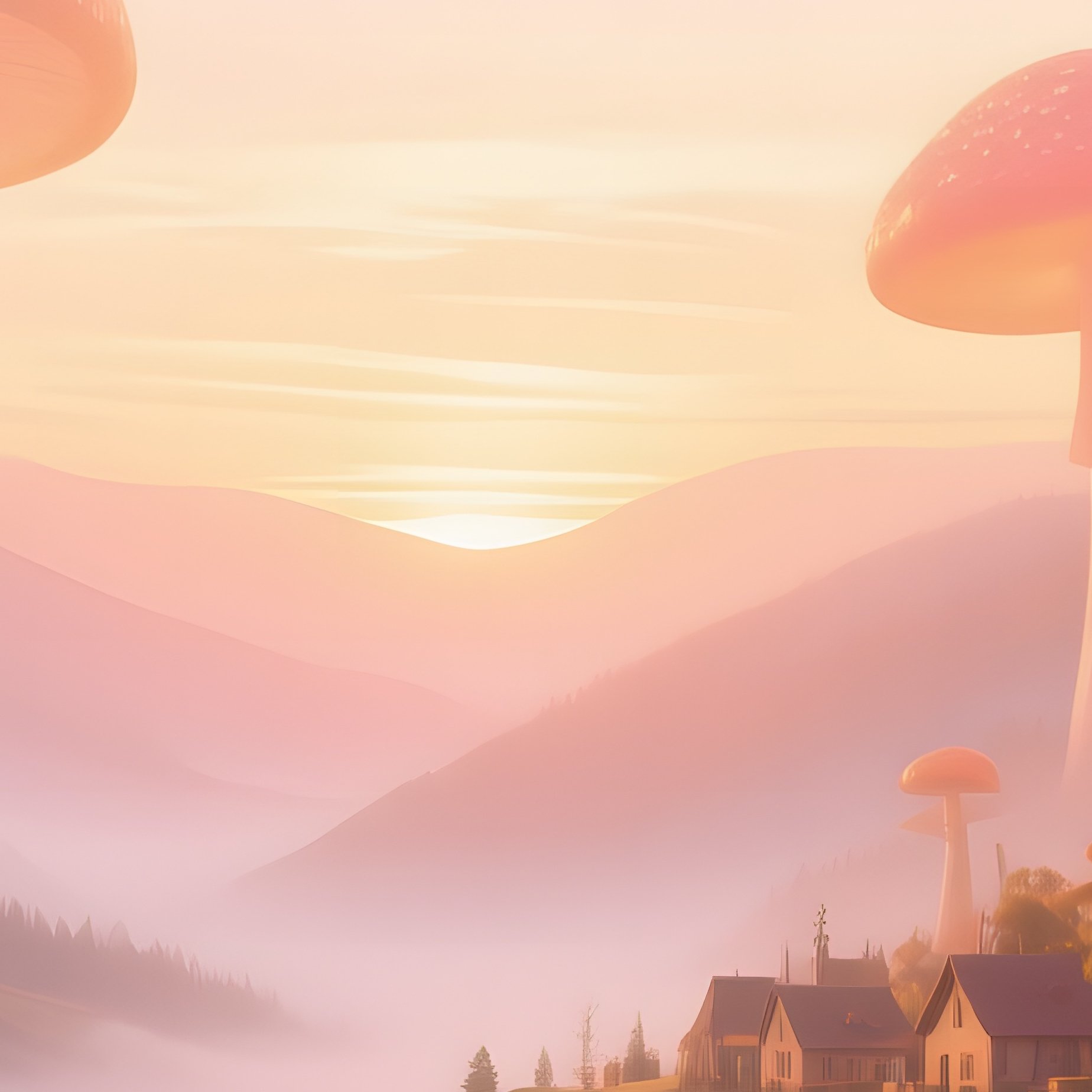 Surreal Dreamscape Mushrooms Sunrise Valley - Full Resolution Quality Preview