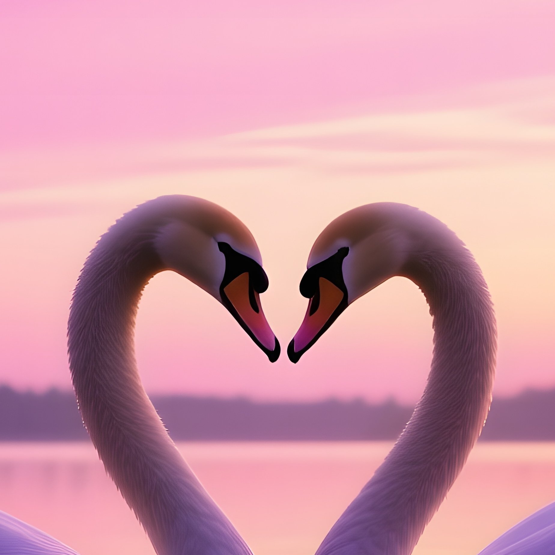 Swans Kissing Heart Shaped Neck Dusk Lake - Full Resolution Quality Preview