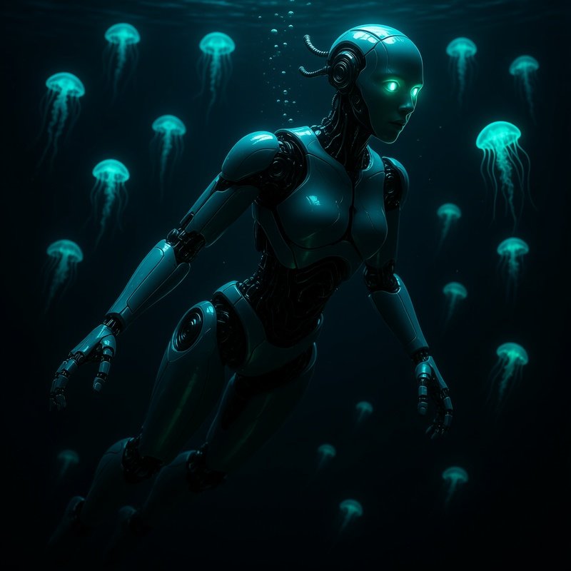 Swimmer Aqua Lynx Diving Through Glowing Plankton In The Dark Ocean 02