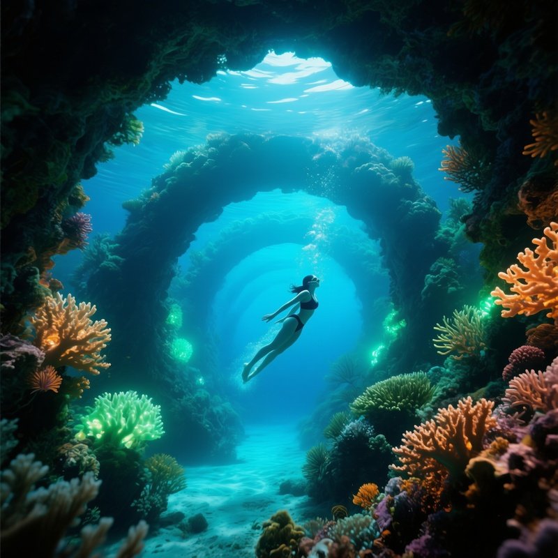 Swimmer Luna Reef Coral Tunnel