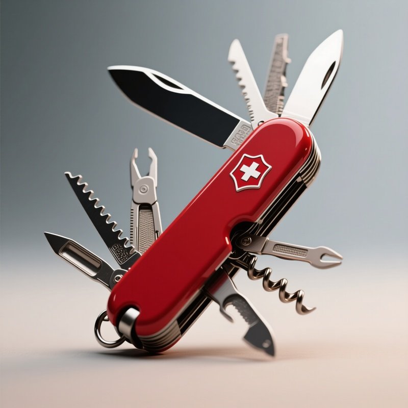 Swiss Army Knife: An Open Red Swiss Army Knife Displaying All Its Tools, Representing Versatility And Multi Skilling.