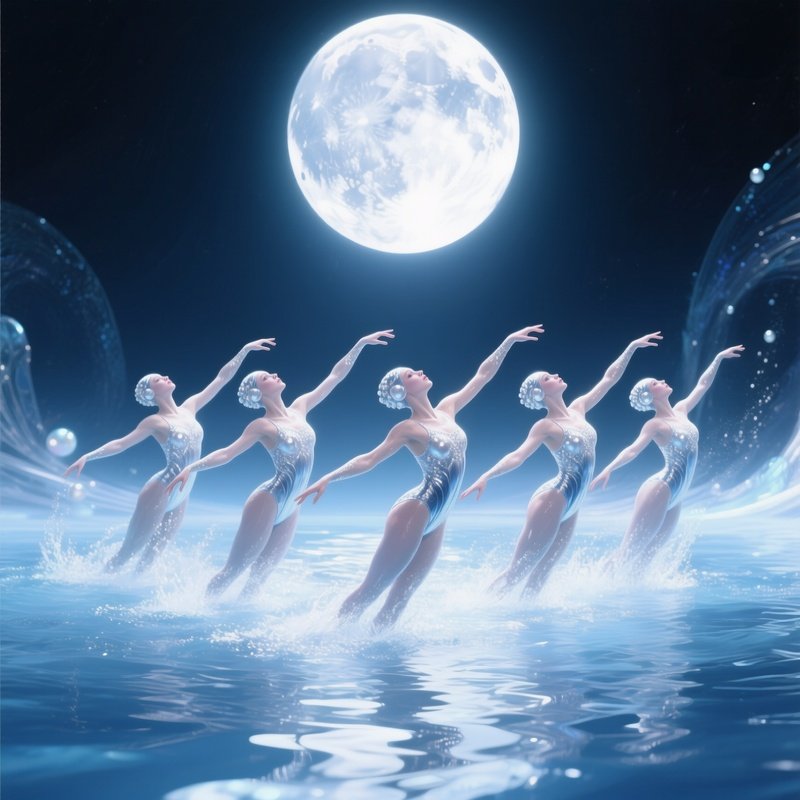 Synchronized Swimmer Pearl Mist Dancing Beneath Moonlight Fantasy