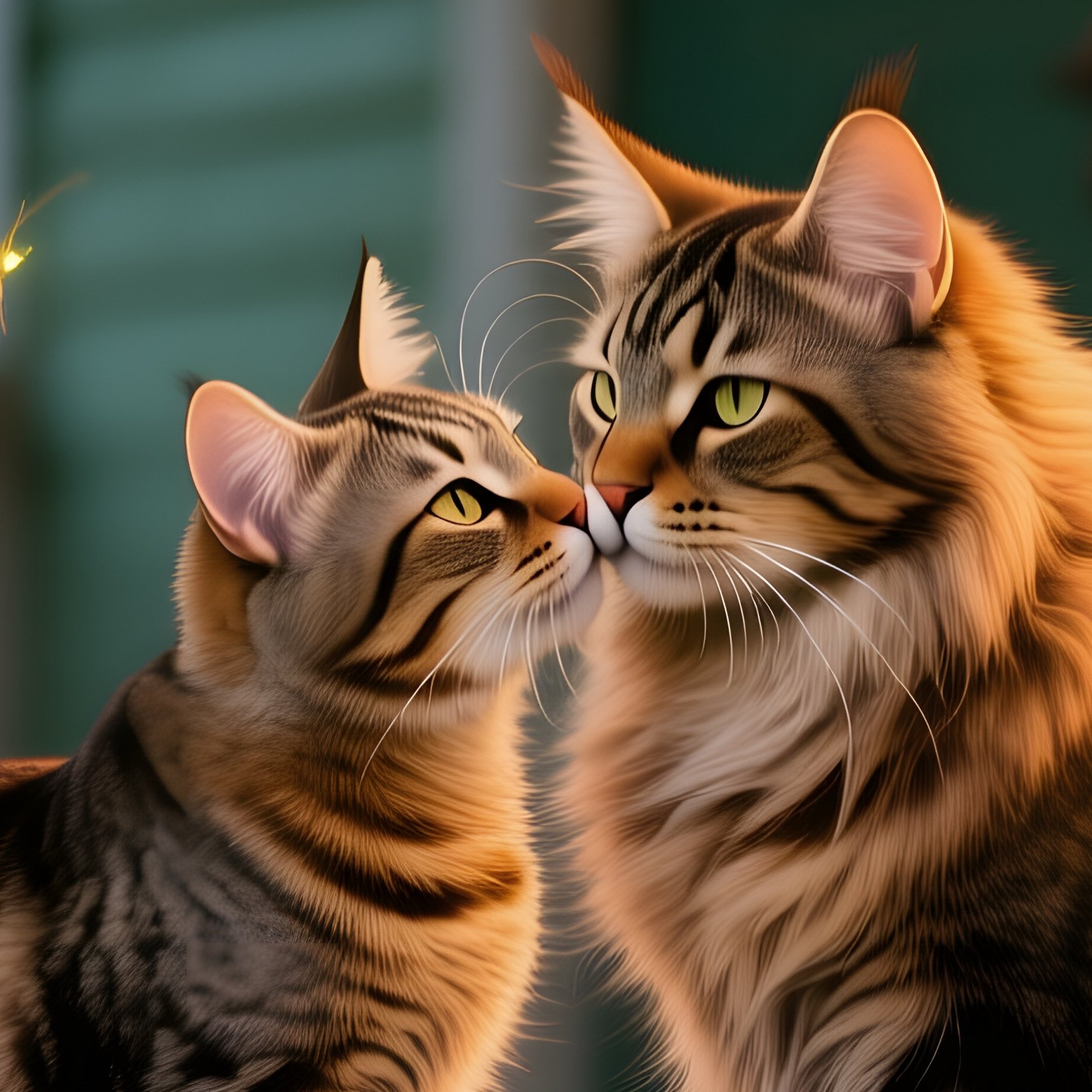 Tabby Cat Kissing Maine Coon On Farmhouse Porch - Full Resolution Quality Preview