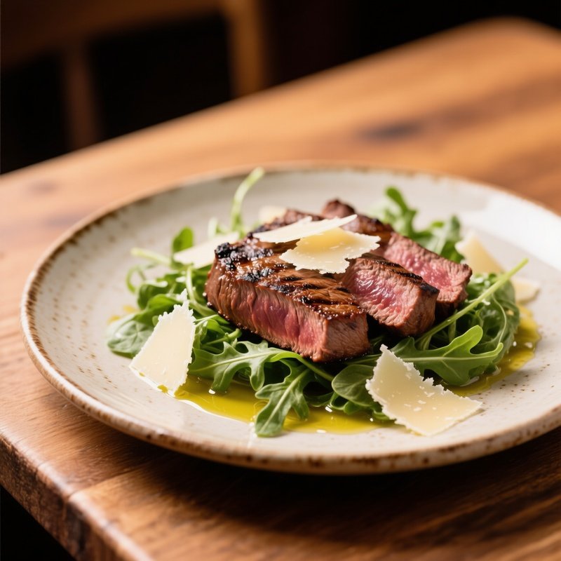 Tagliata Di Manzo Sliced Grilled Beef Steak With Arugula And Parmesan Shavings