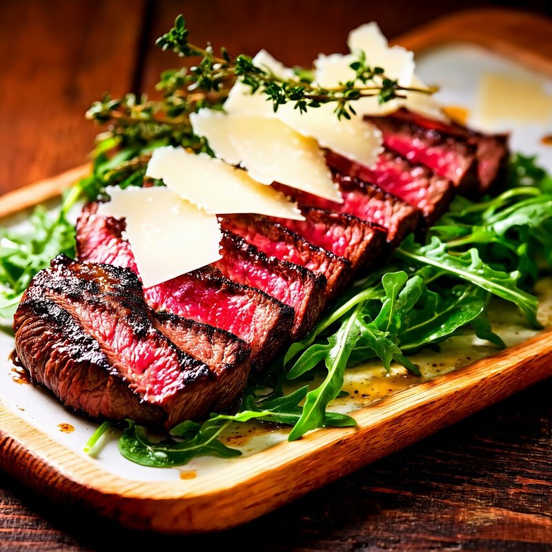 Tagliata Di Manzo Sliced Grilled Beef Steak With Arugula And Parmesan Shavings