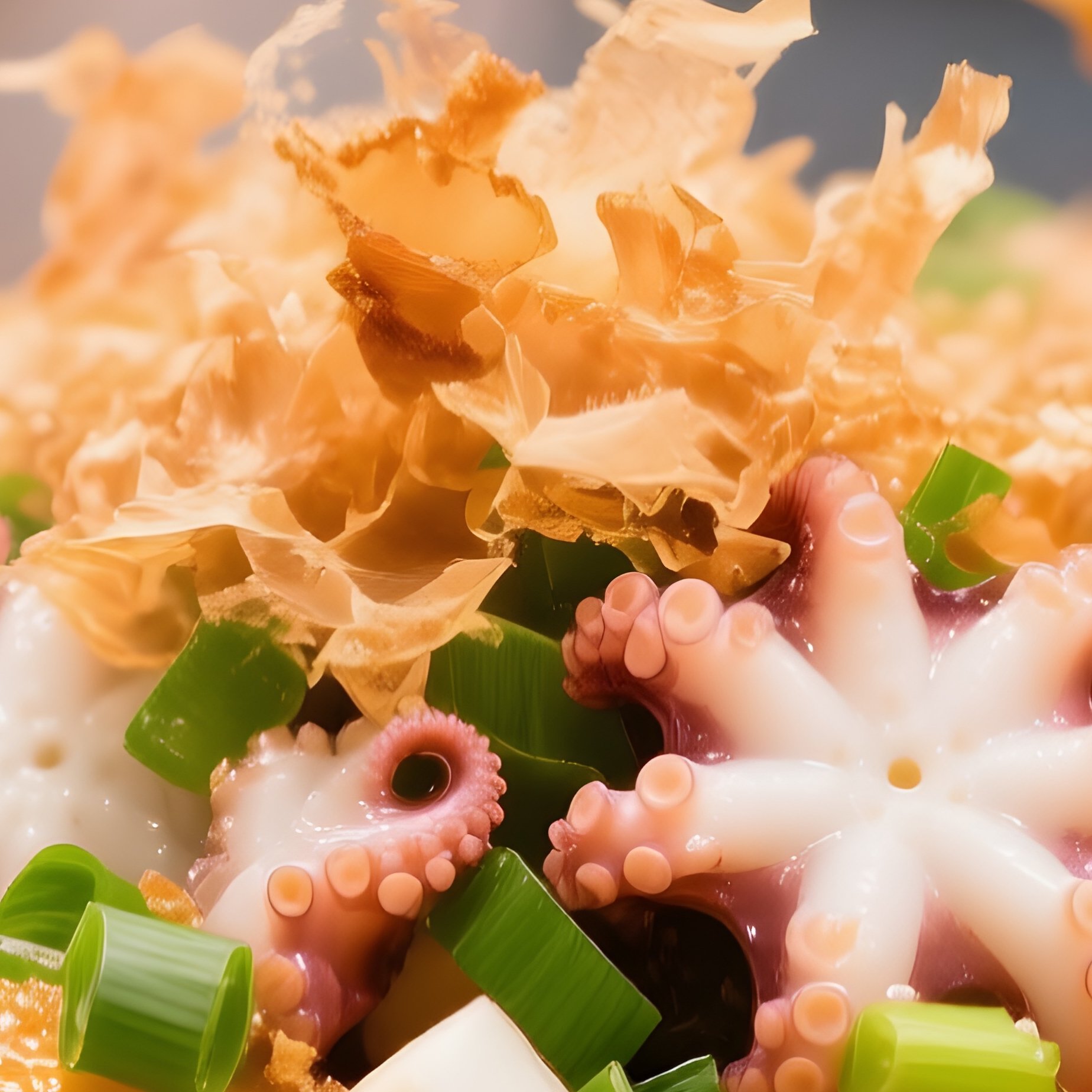 Takoyaki Octopus Balls Made With Batter Diced Octopus Scallions And Bonito Flakes - Full Resolution Quality Preview