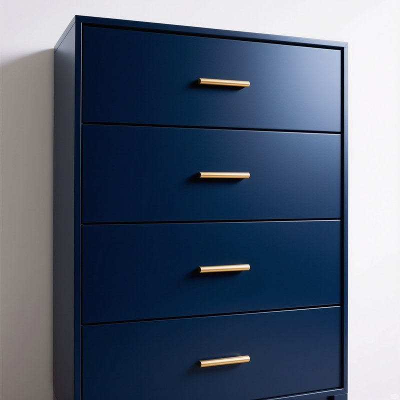 Tall Chest Of Drawers Matte Navy Blue Brushed Gold Handles