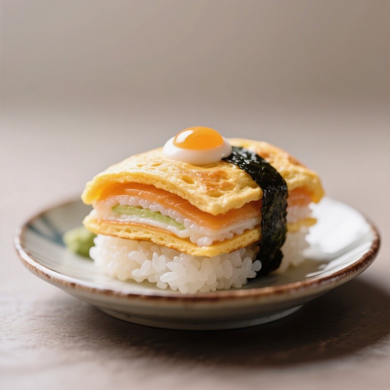 Tamago Sushi Sweet Layered Omelet Served Over Rice