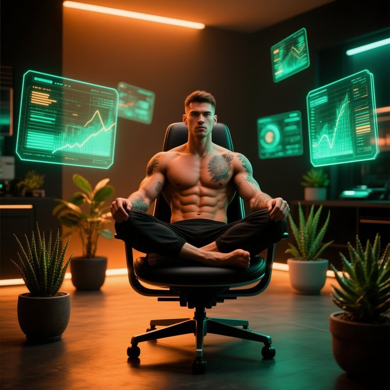 Tanned Tattooed Six Pack Male In High Tech Chair