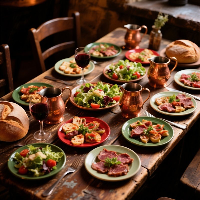 Taverna Table Spread Top Down View