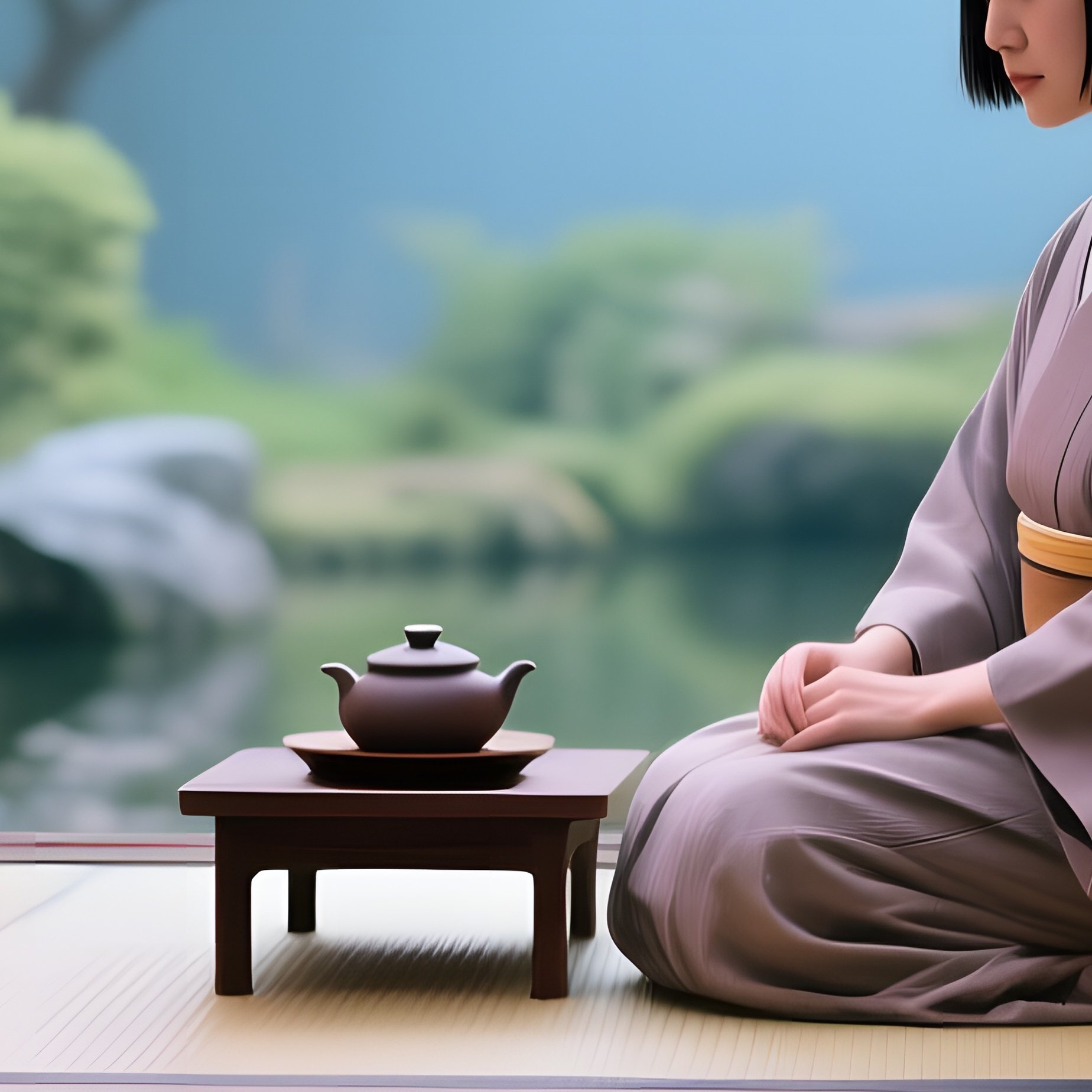 Tea Ceremony Master With Simple Bob In Traditional Japanese Garden - Full Resolution Quality Preview