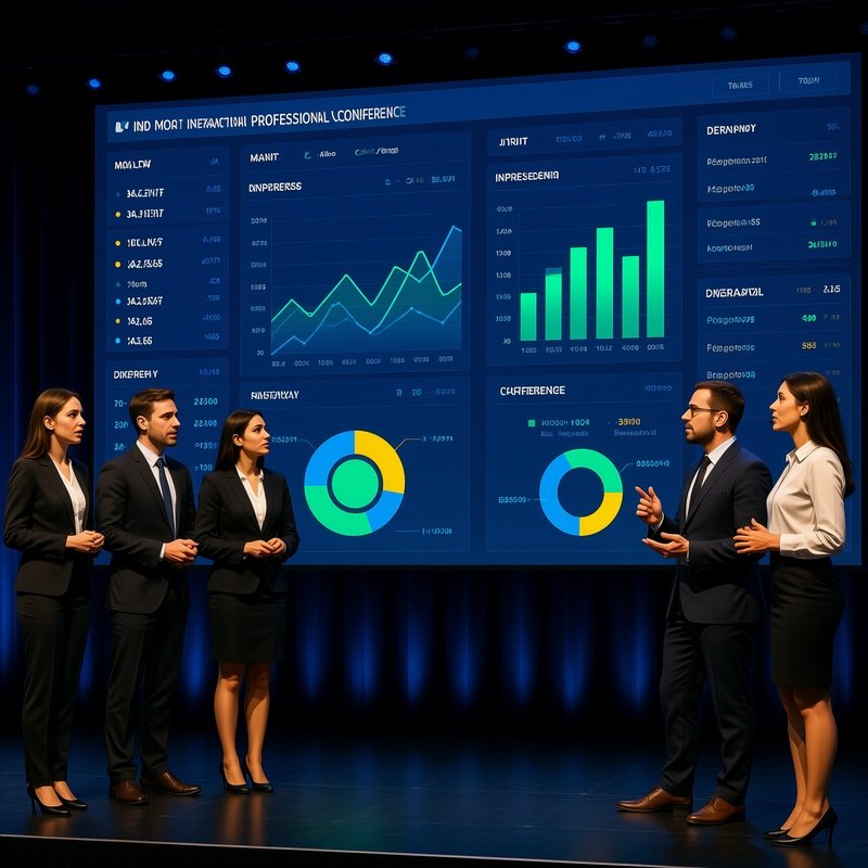 Team Analyzing Data Dashboard At Conference