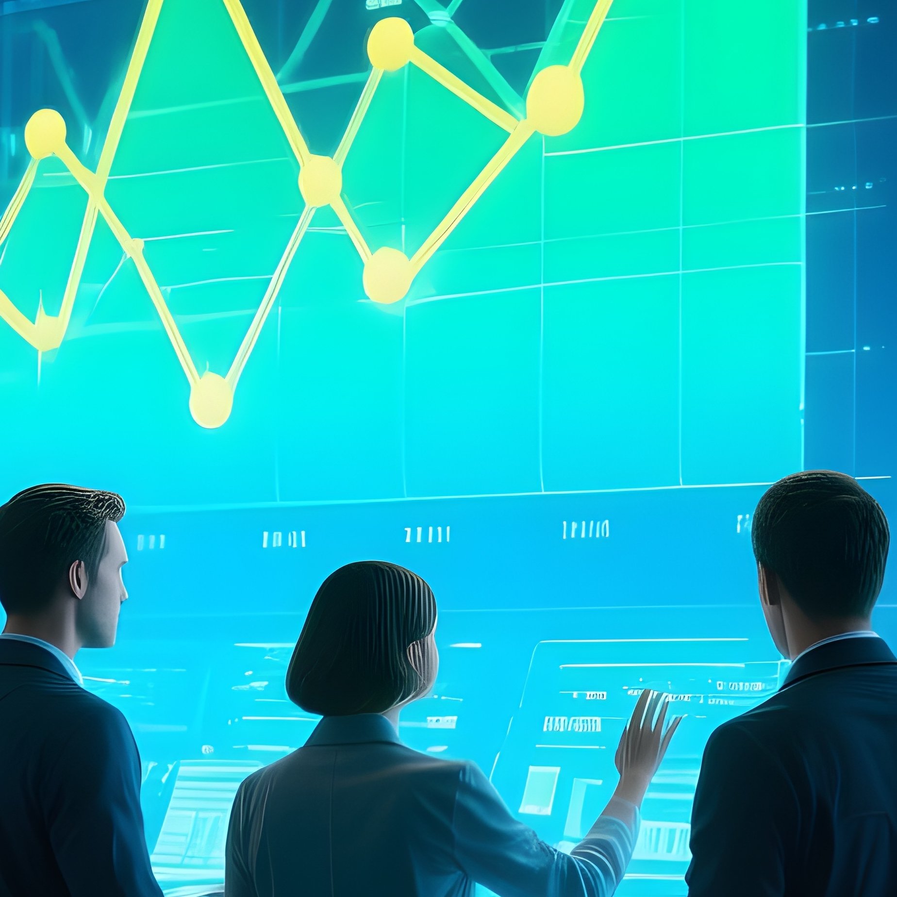 Team Analyzing Real Time Data On Holographic Dashboard - Full Resolution Quality Preview