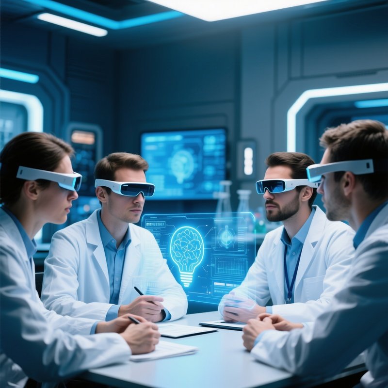 Team Brainstorming With Ar Glasses Futuristic Scene