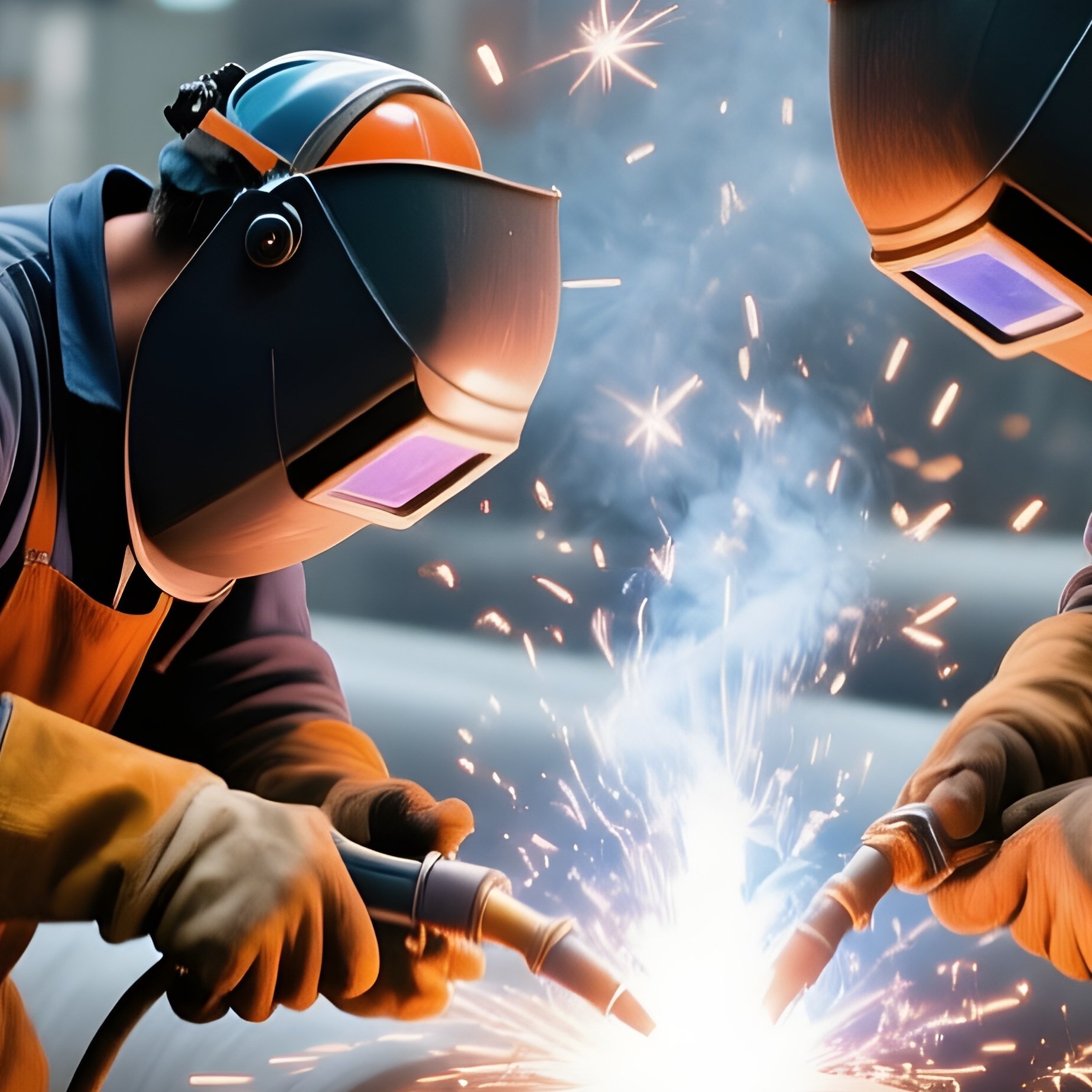 Team Welding Steel Pipes Industrial Site - Full Resolution Quality Preview