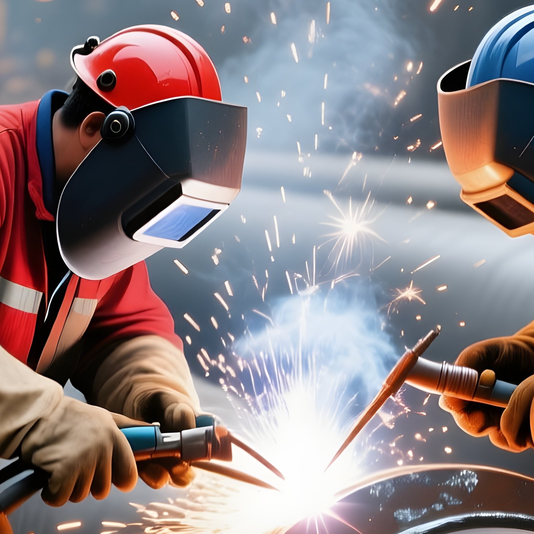 Team Welding Steel Pipes On Industrial Site - Full Resolution Quality Preview