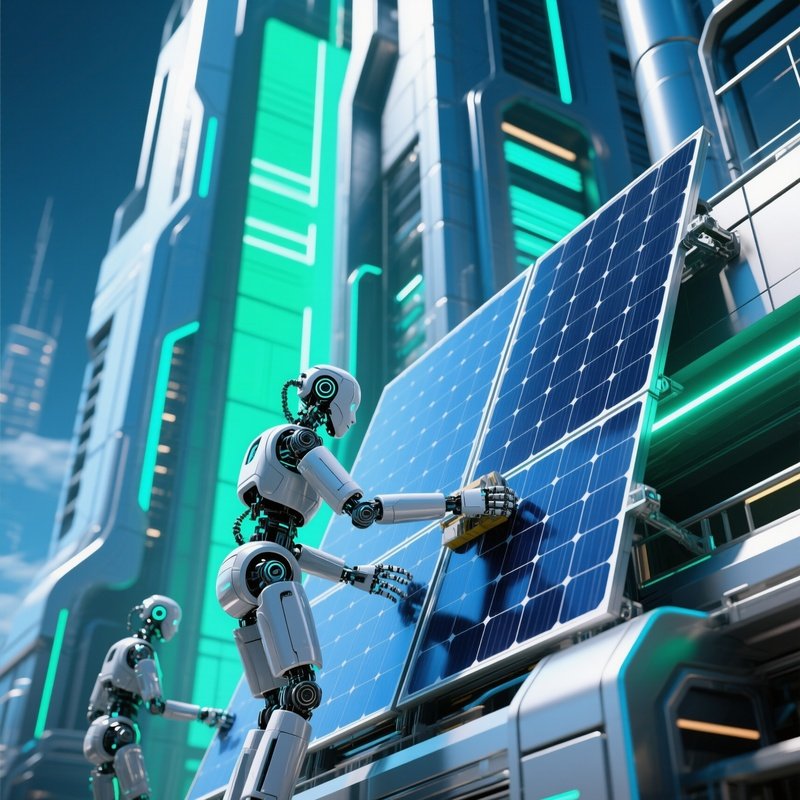 Team Working On Solar Panel Installation Rooftop Science Fiction