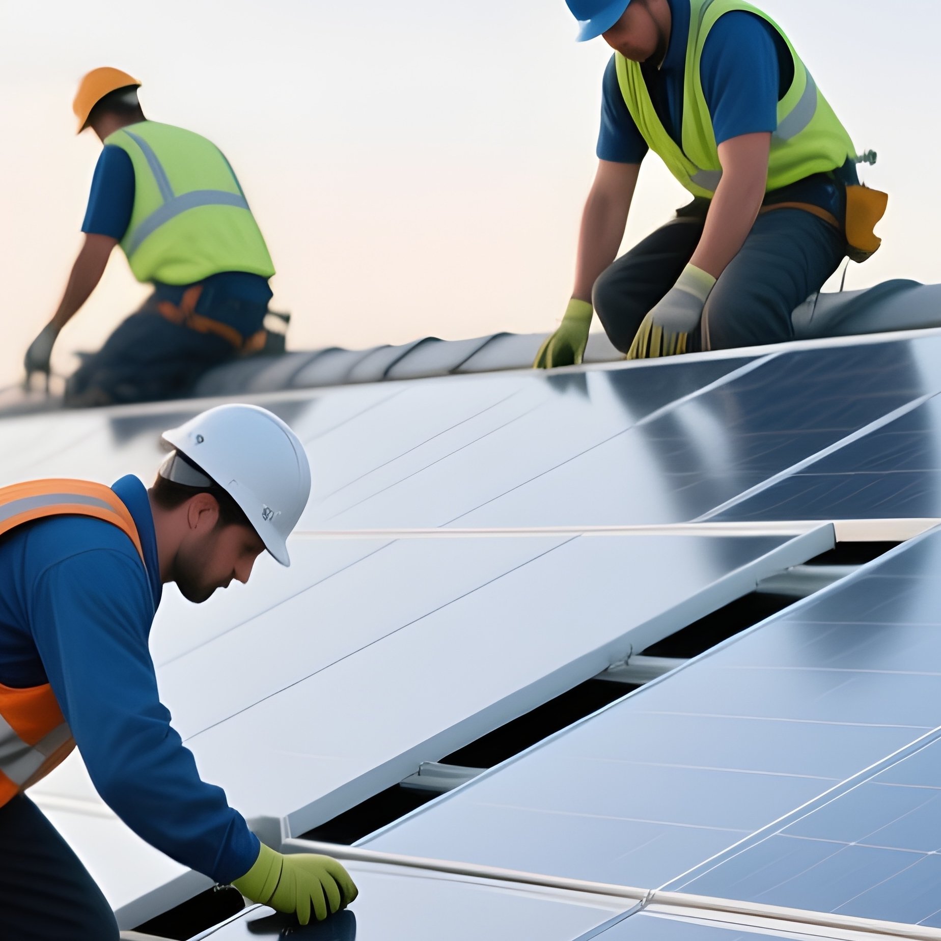 Team Working Solar Panel Installation Rooftop - Full Resolution Quality Preview