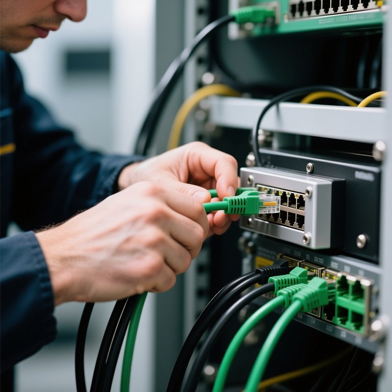 Technician Connecting Network Cable