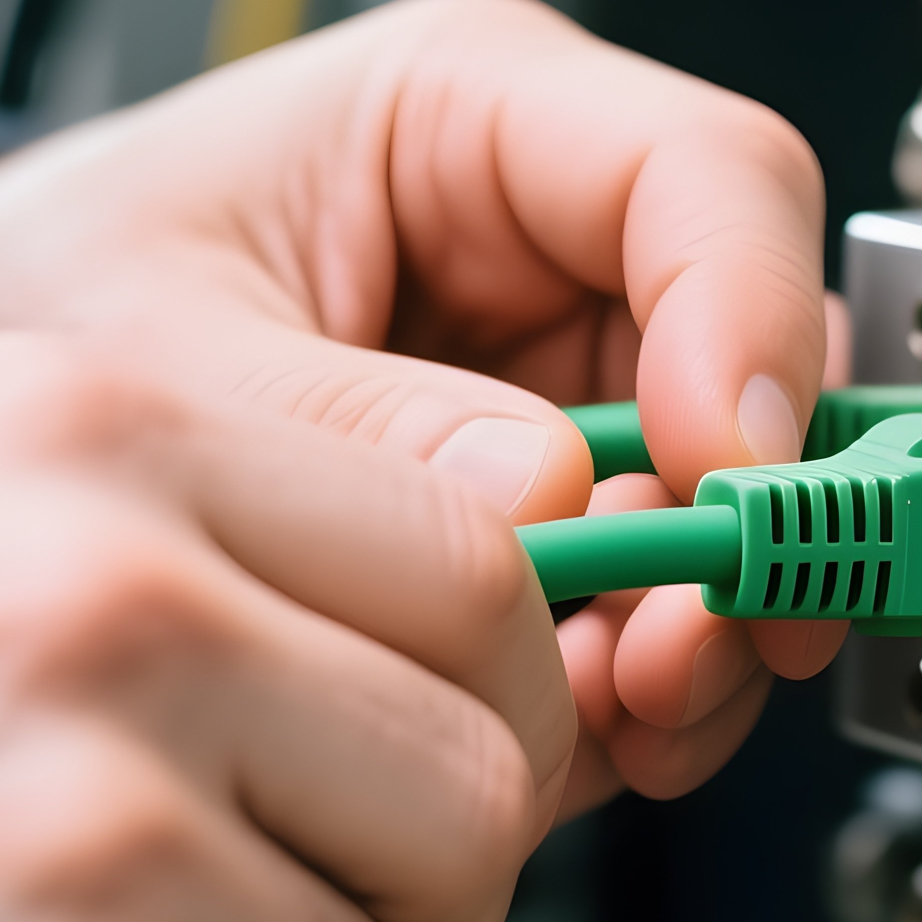 Technician Connecting Network Cable - Full Resolution Quality Preview