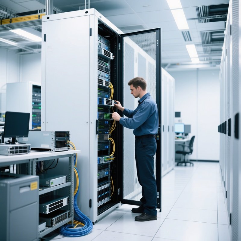 Technician Installing Server Blades