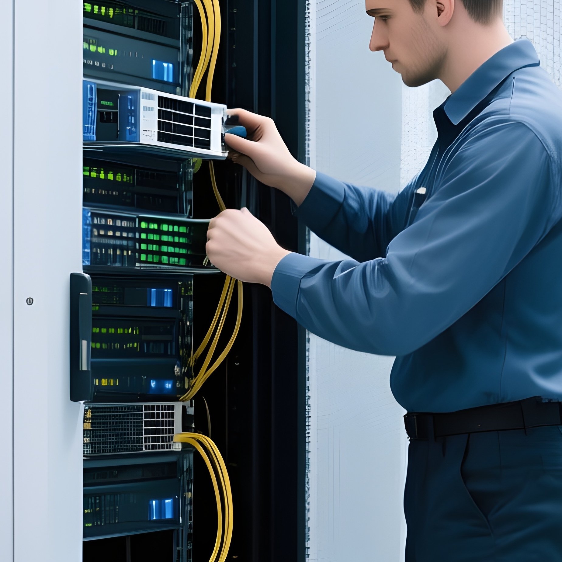 Technician Installing Server Blades - Full Resolution Quality Preview