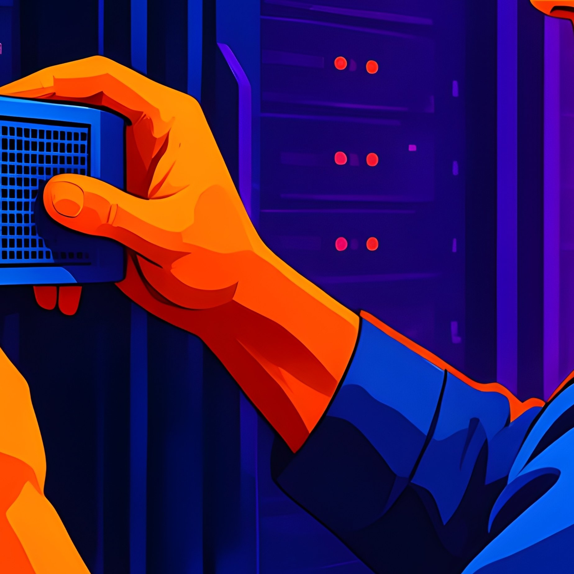 Technician Installing Server Blades Concept - Full Resolution Quality Preview