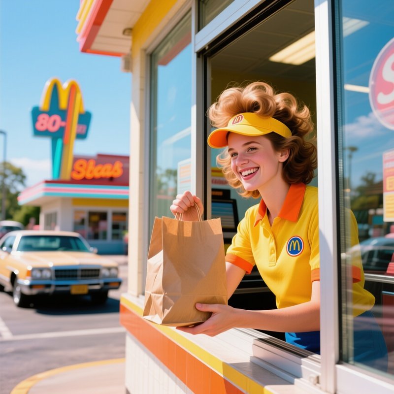 Teenage Cashier At Drive Thru