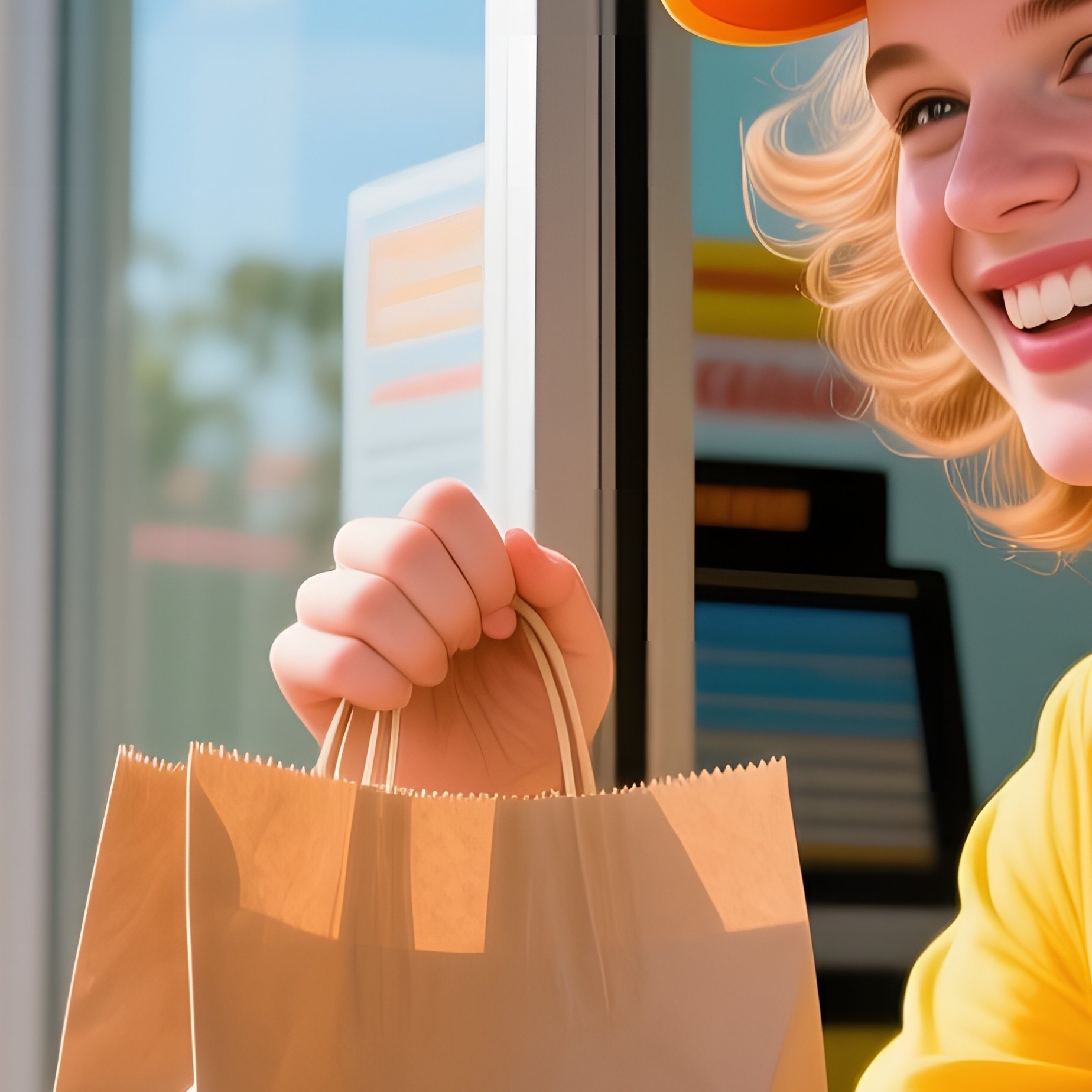 Teenage Cashier At Drive Thru - Full Resolution Quality Preview