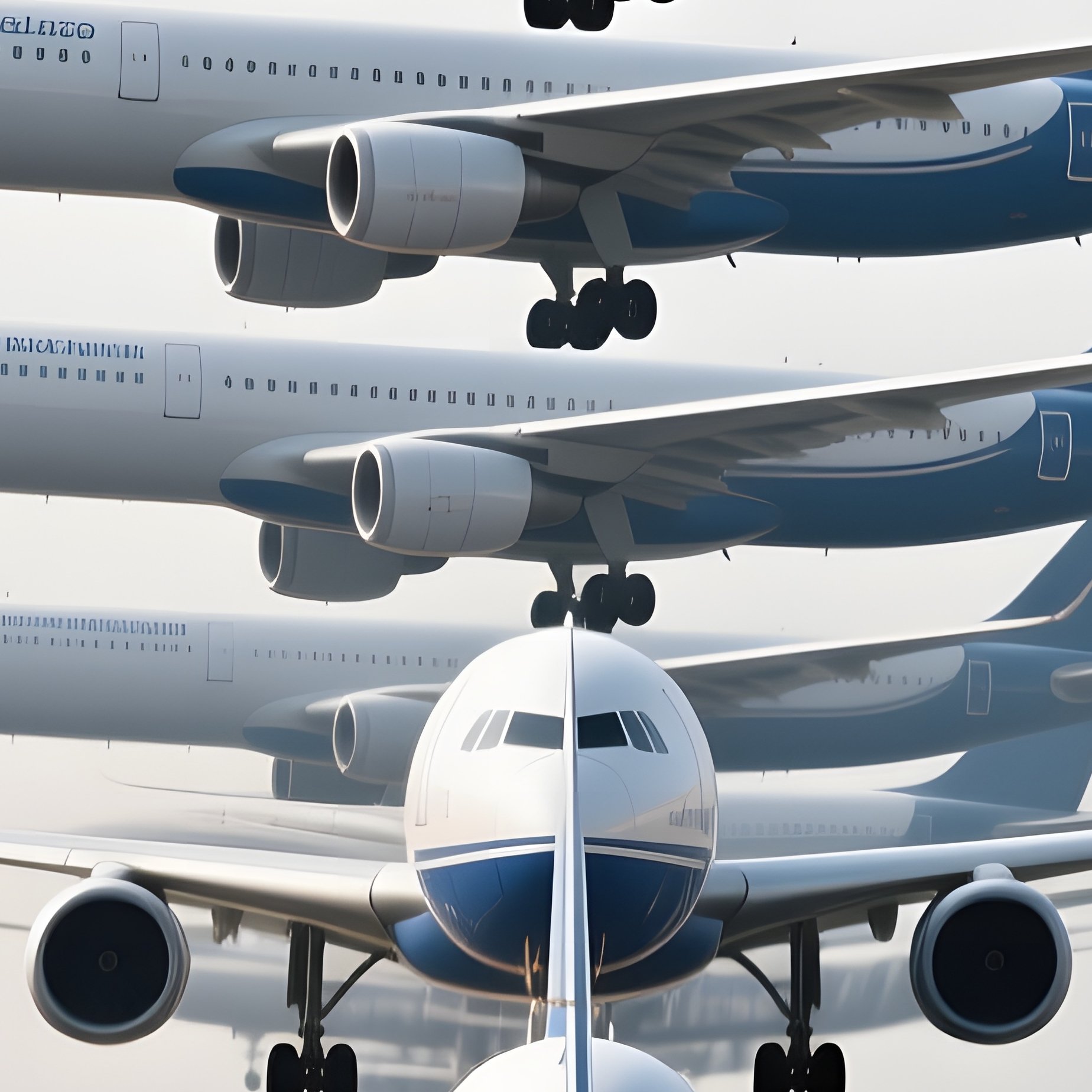 Telephoto Compression Taxiing Planes Stacked - Full Resolution Quality Preview
