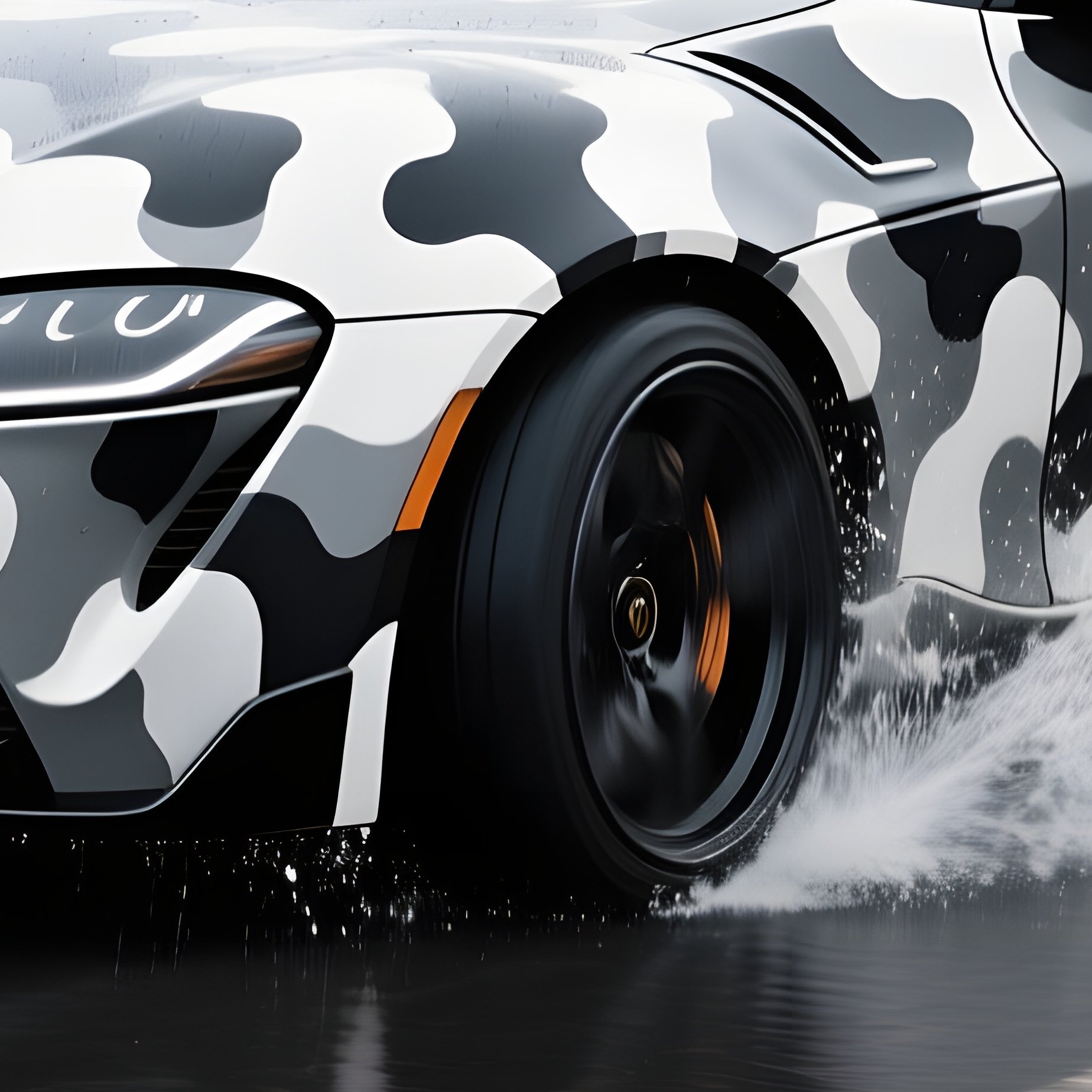 Test Track Camouflaged Prototype Car Drifting Wet Corner - Full Resolution Quality Preview