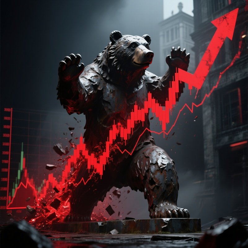 The Bear Statue Defending Against Falling Stock Chart