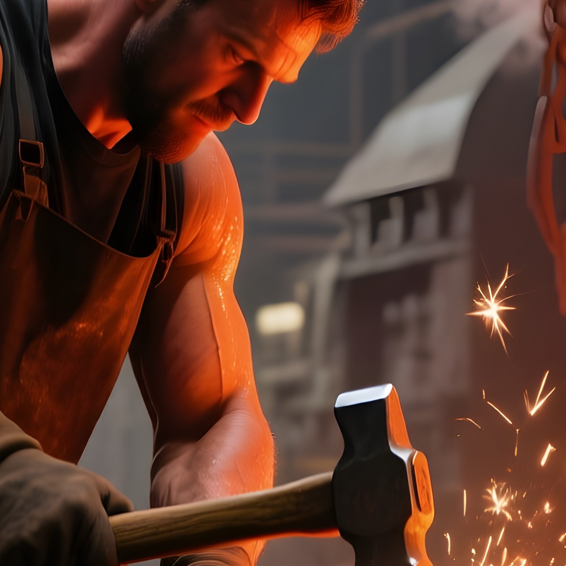 The Blacksmith Shaping A Tool On An Anvil In A Factory Forge - Full Resolution Quality Preview