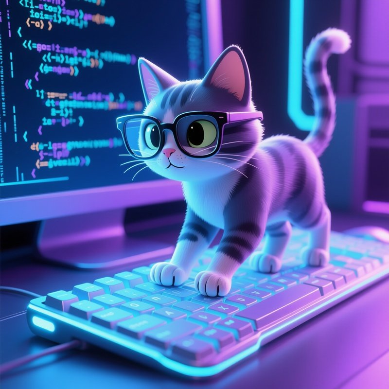 The Cat Hacker Writing Code On Keyboard