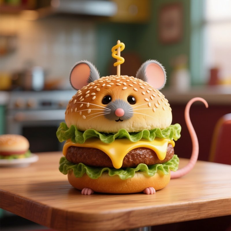 The Cheeseburger Mouse A Chunky Mouse Shaped Exactly Like A Sesame Seed Bun Burger With Lettuce And Cheese Sticking Out The Sides