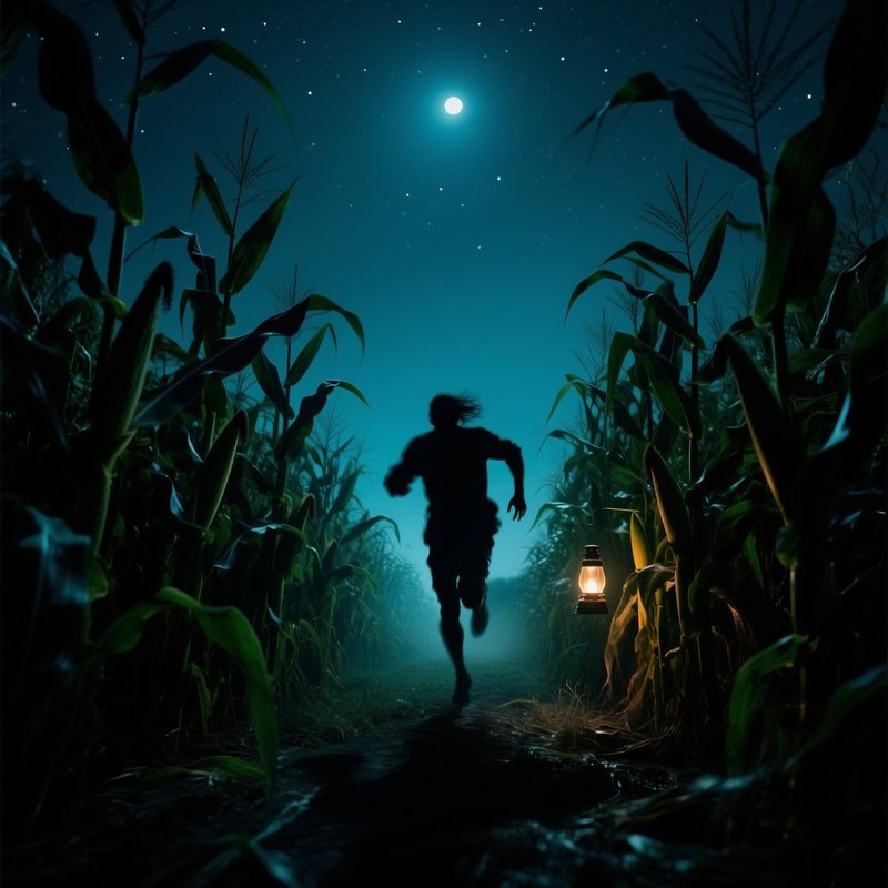 The Cornfield Chase Being Hunted By Something Unseen In A Field Of Tall Crops At Night