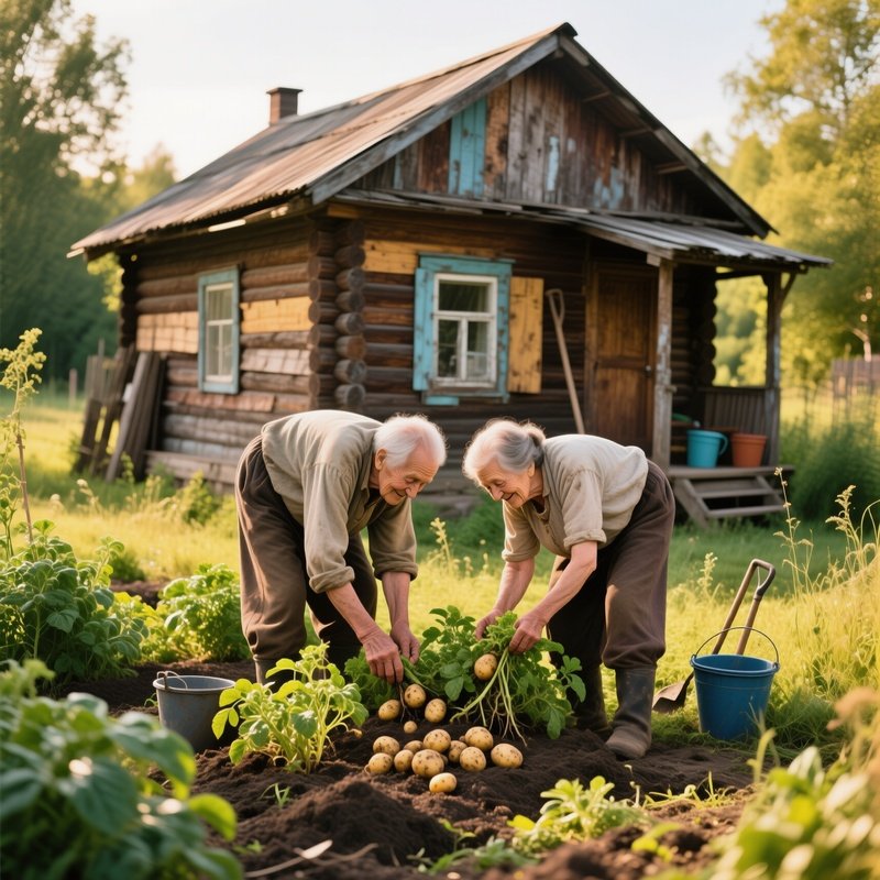 The Dacha Garden 1989 Elderly Couple Harvesting Potatoes