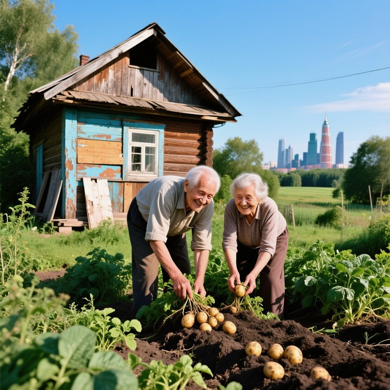 The Dacha Garden 1989 Elderly Couple Harvesting Potatoes