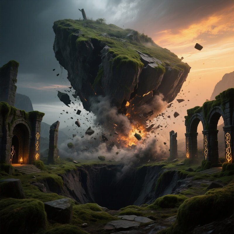 The Floating Island Crash A Chunk Of Land Falls From The Sky Revealing An Ancient Dungeon Within The Crater