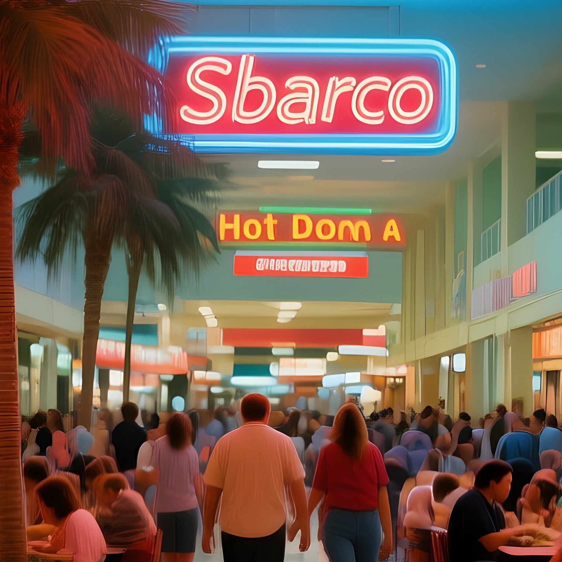 The Food Court A Wide Bustling Shot Of A Shopping Mall Food Court In 1987 - Full Resolution Quality Preview