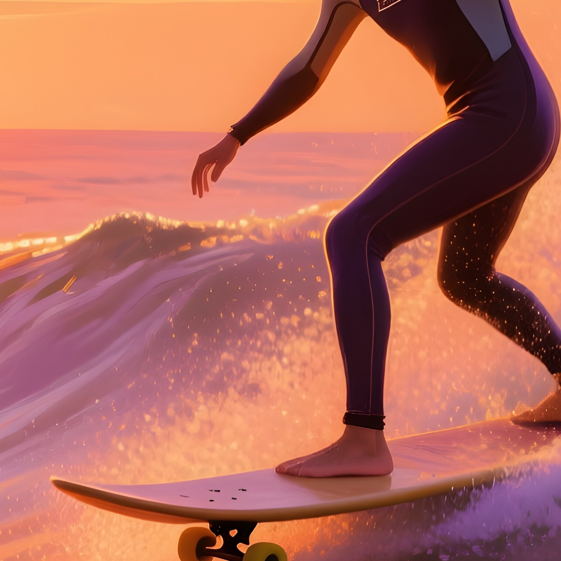 The Golden Ride Longboarder On Wave At Sunset - Full Resolution Quality Preview