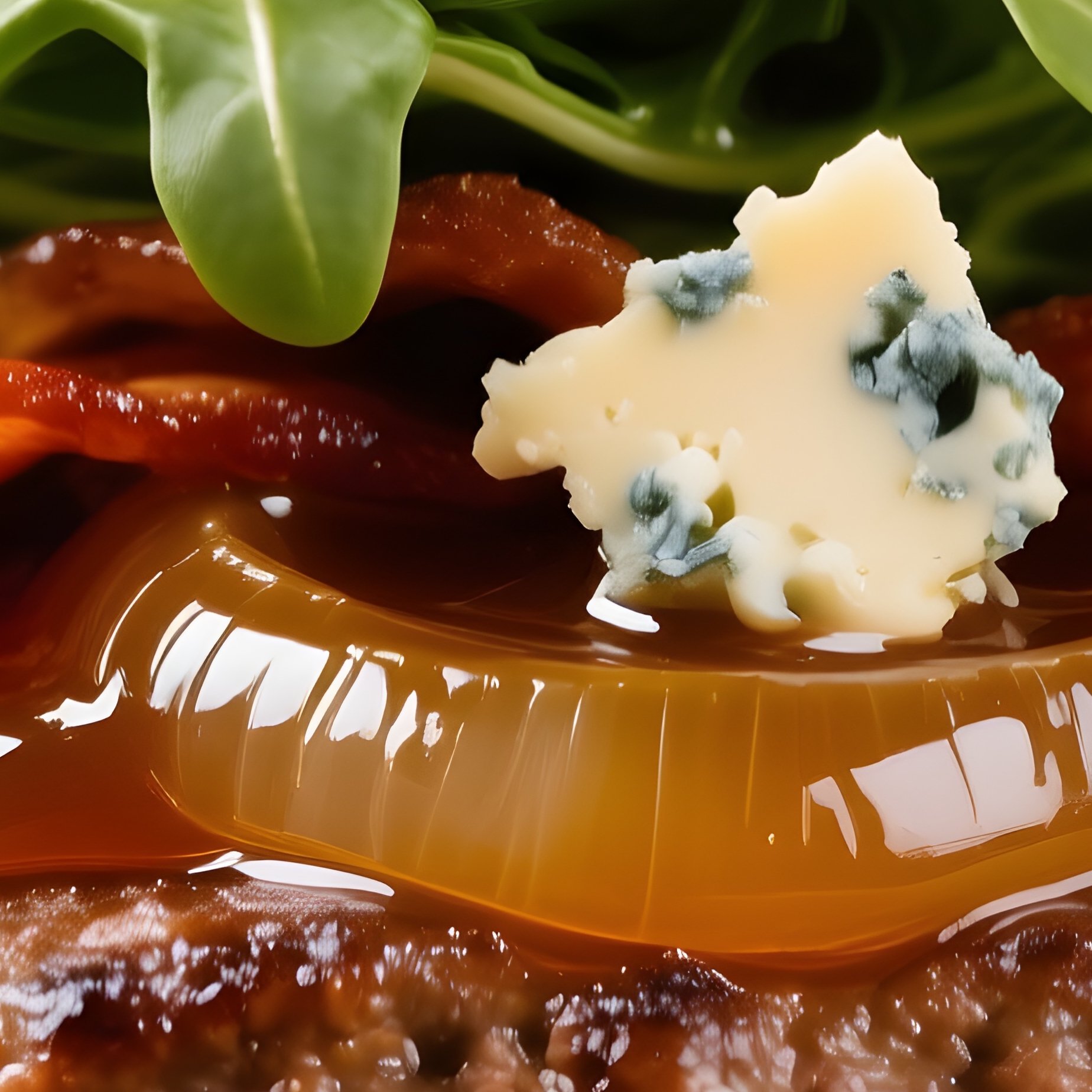 The Gourmet Burger A Tall Burger With A Thick Patty Arugula Caramelized Onion Jam Bacon And Blue Cheese On A Brioche Bun - Full Resolution Quality Preview