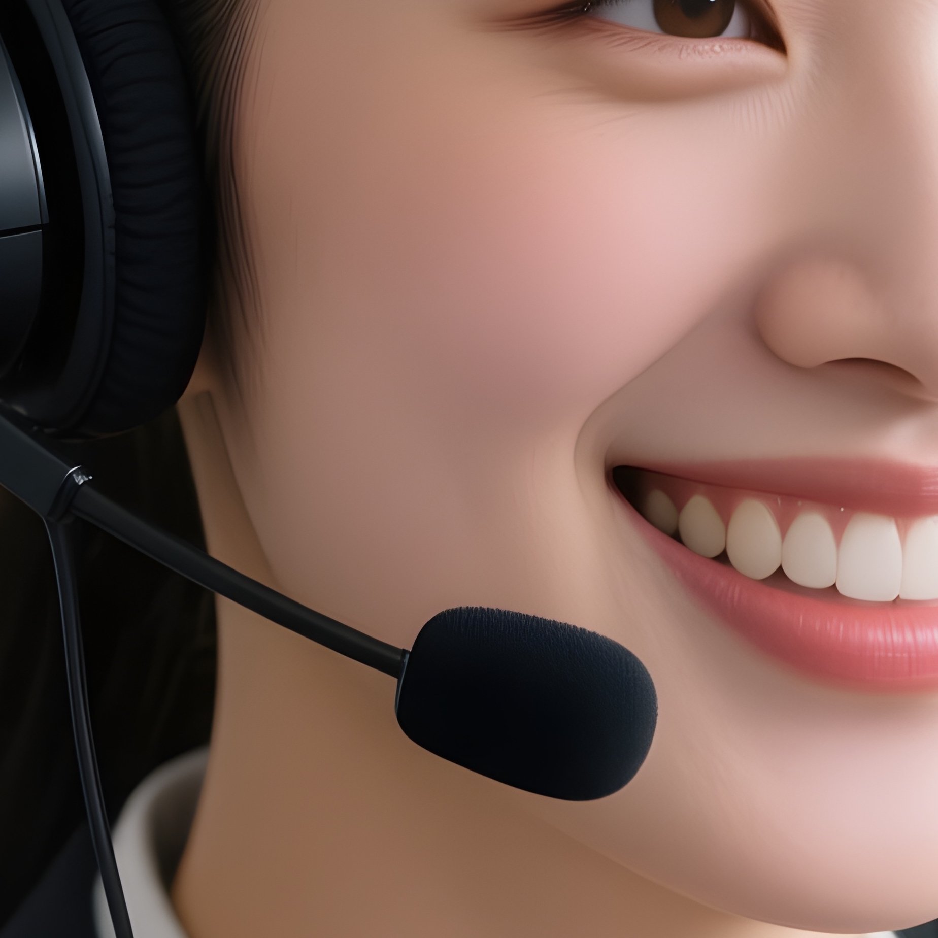 The Headset: A Call Center Agent Wearing A Headset, Smiling While Talking, With A Blurred Background Of Other Agents In Rows. - Full Resolution Quality Preview
