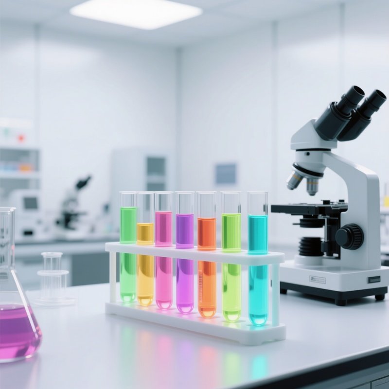 The Lab: A Clean, White Sterile Laboratory Setting With Test Tubes Filled With Colorful Glowing Liquids, Representing Research And Development.