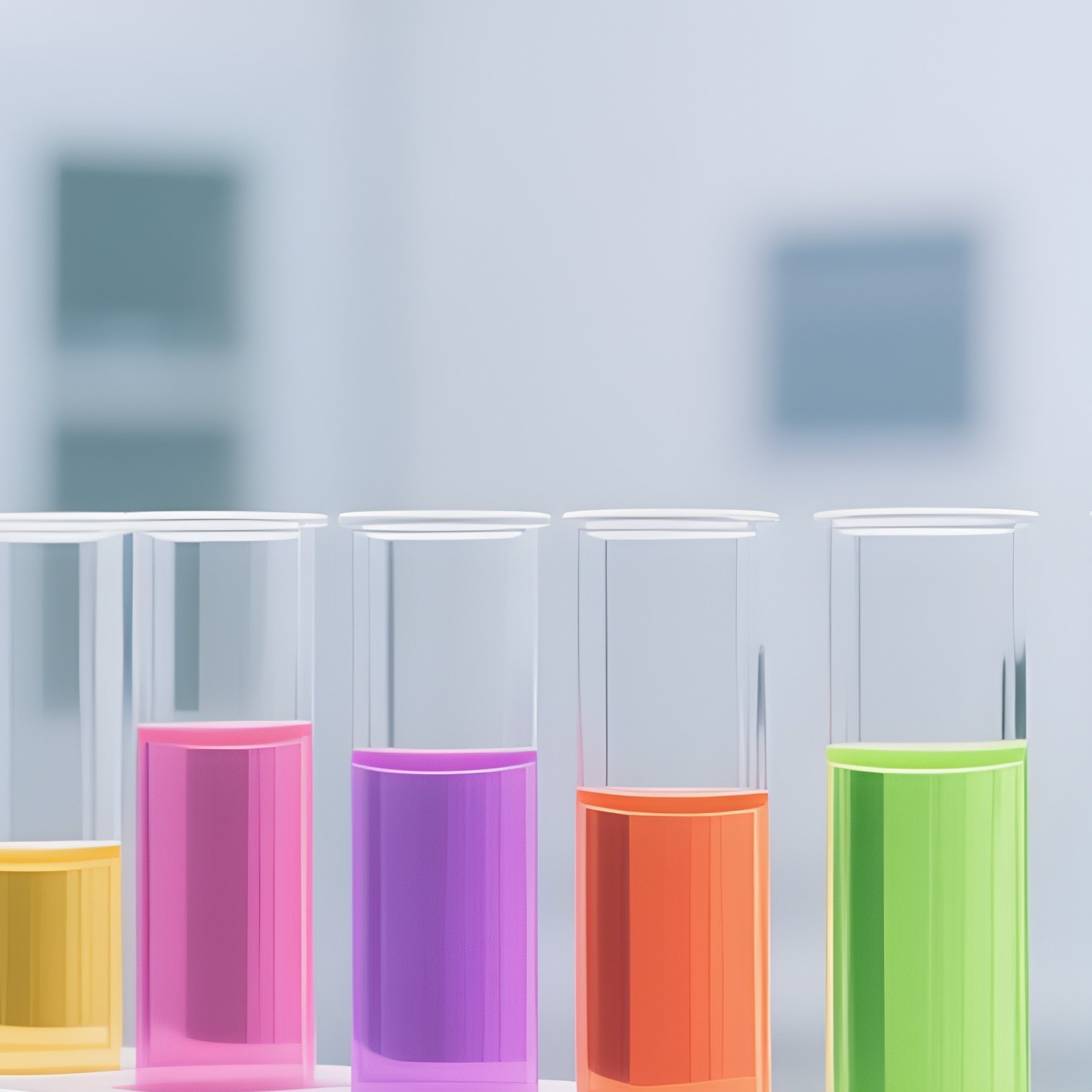 The Lab: A Clean, White Sterile Laboratory Setting With Test Tubes Filled With Colorful Glowing Liquids, Representing Research And Development. - Full Resolution Quality Preview