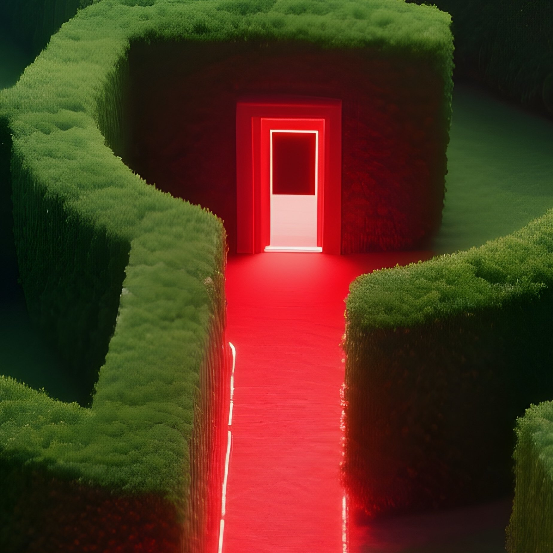 The Labyrinth Aerial View Hedge Maze Glowing Red Path Solving Puzzle - Full Resolution Quality Preview