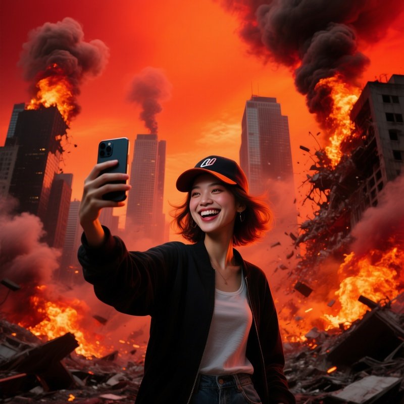 The Last Influencer Recording Good Morning Guys In Front Of Burning Civilization