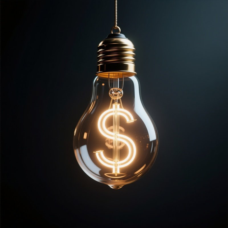 The Lightbulb: A Classic Edison Lightbulb Where The Filament Is Glowing In The Shape Of A Dollar Sign, Suspended In A Dark Void, Symbolizing A Profitable Idea.